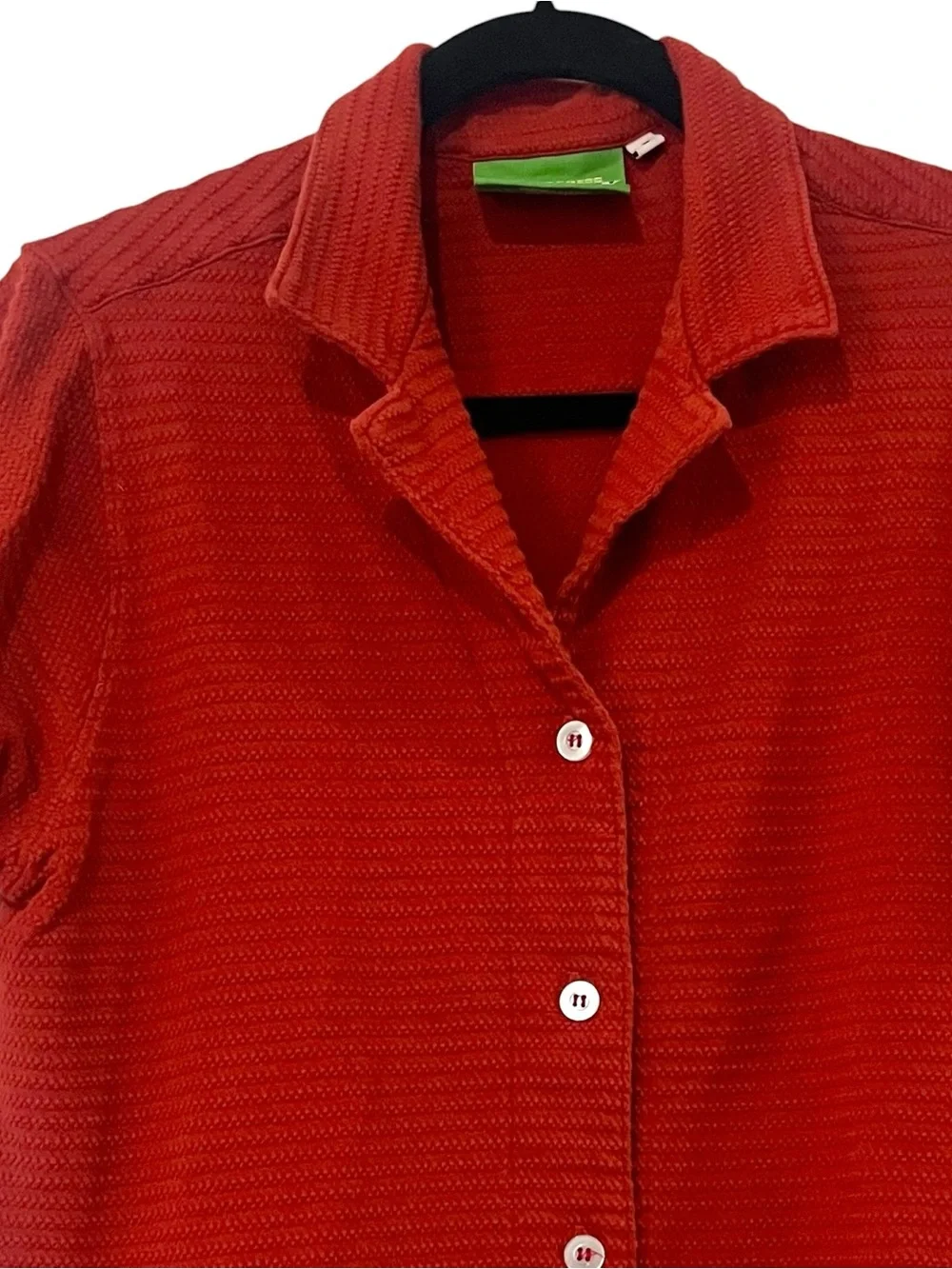 Big Bud Press Pantry Shirt S Orange Red Honeycomb Knit Camp Collar Cropped Top